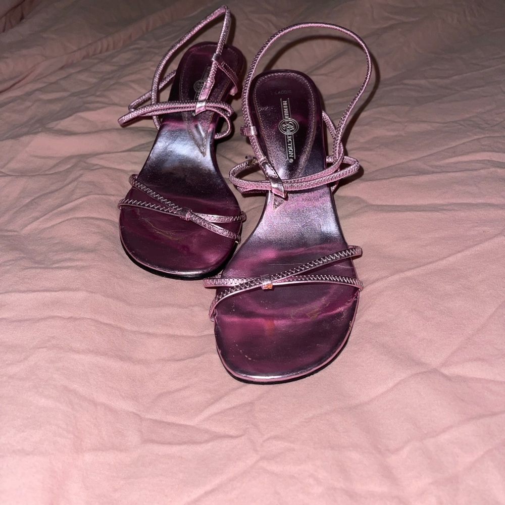 Y2K Metallic Pink Strappy Kitten Heels